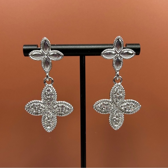 Silver & Rhinestone Drop Earrings - Picture 3 of 5
